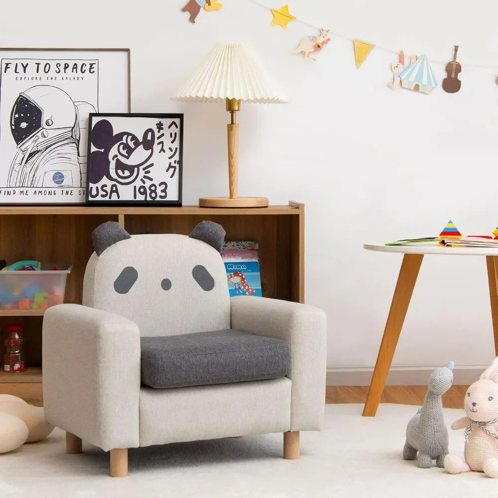 Children's cartoon sofa chair with wooden frame, thick cushion, children's room, kindergarten, 2-8 years old (panda)