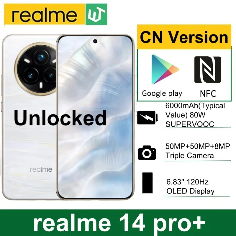 Realme 14 Pro Plus 5G NFC Snapdragon 7S Gen 3 50MP 3X Kamera Periskop OIS 6.83 "Layar Melengkung Baterai 6000MAh IP69 Tidak Terkunci