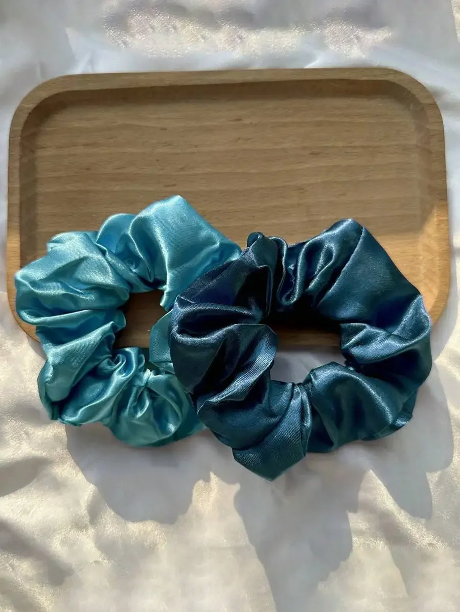 

8pcs Blue Satin Scrunchies For Women Smooth Elastic Hair Ties Vintage Style