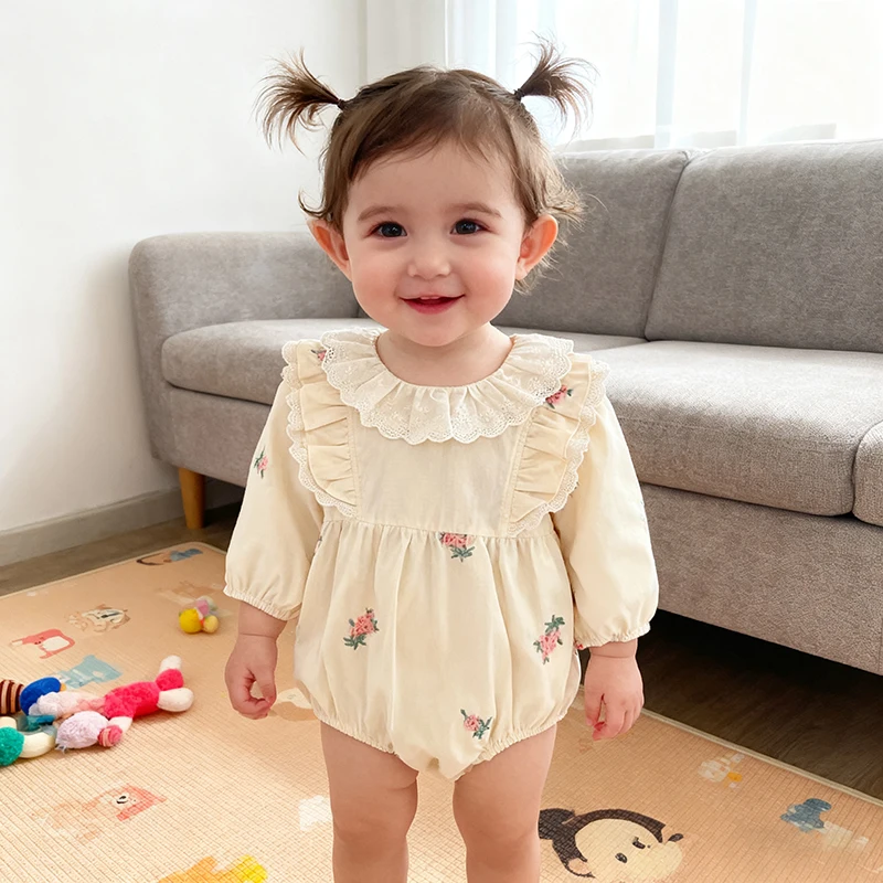 2026 ربيع جديد الرضع طفلة داخلية بأكمام طويلة القطن التطريز الوليد طفلة بذلة 0-24 متر رومبير للأطفال #2
