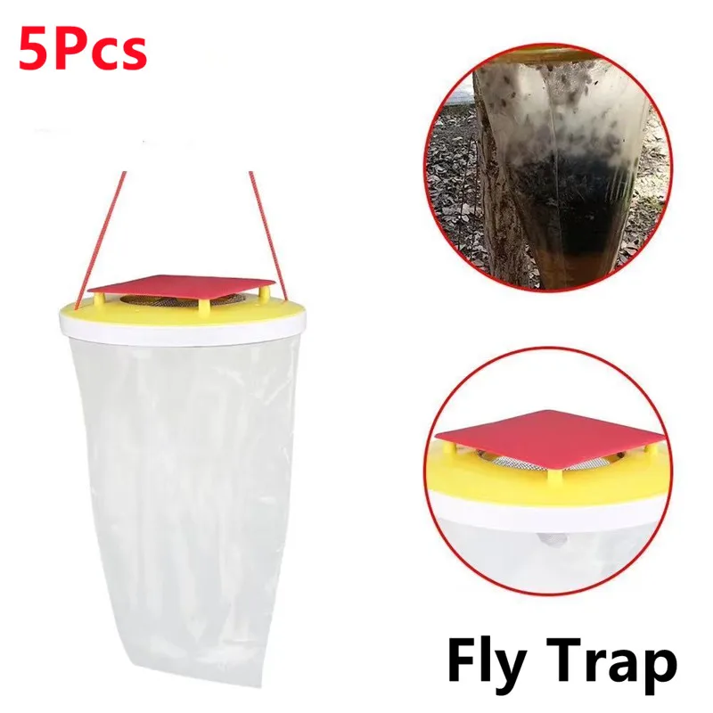 5Pcs transparent fly trap fly catching bag mosquito trapping trap can only enter orchard pest control fruit fly capture bag