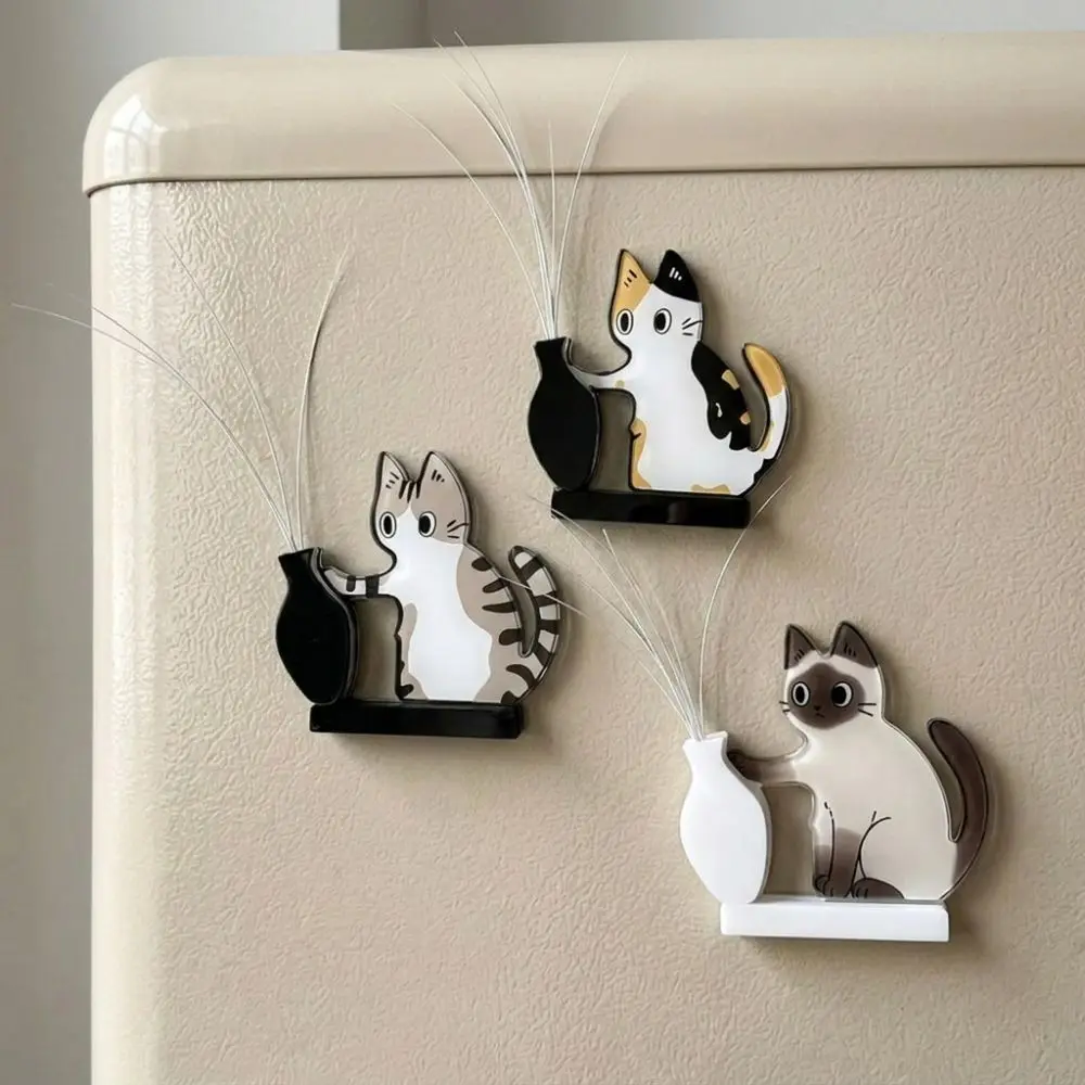 Cartoon Cat Hair Storage Box Kitten Theme Moisture Proof Pet Memorial Fridge Magnet Dust-proof Novelty