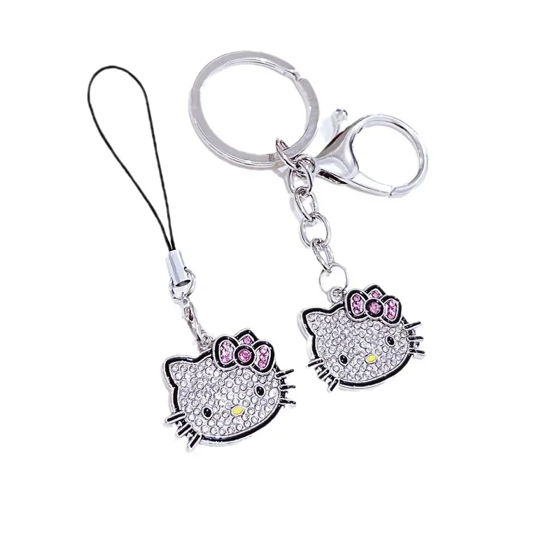 Hello Kitty Shiny Diamond Phone Chain, Kawaii Sanrio Cartoon Keychain, Decoração de Pingente Bonito, Presentes de Férias para Meninas, Mochila Y2K