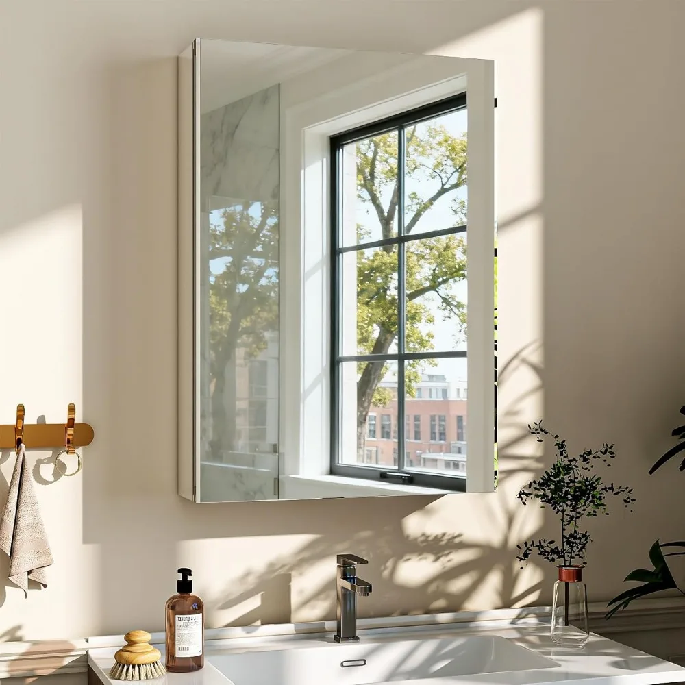 

Bathroom Medicine Cabinet Mirror, 16 Inch x 24 Inch Bathroom Wall Mirror Cabinet with Storage & Adjustable Shelves, S