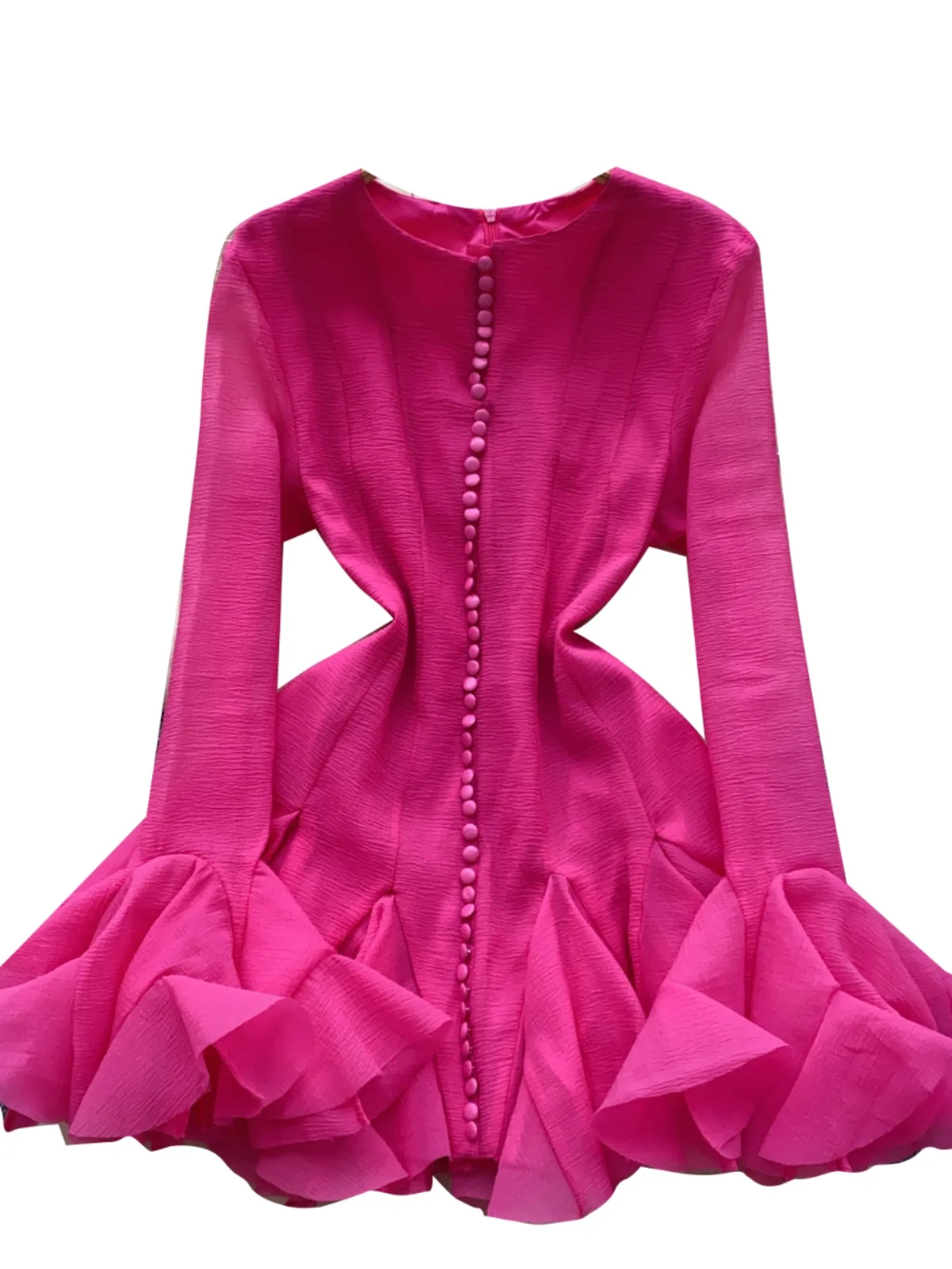 Damska spódnica midi w stylu koreańskim Ele Petal Sve Dr, jesienna, z wysokim stanem, w kształcie litery A, zapinana na jeden guzik, z falbaną w kształcie lotosu, długa...