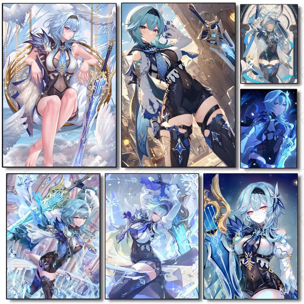 Hot Game G-Genshin I-Impact E-Eula Cute Poster Painting Wall Art Mural for Living Room Home Decor and Gifts