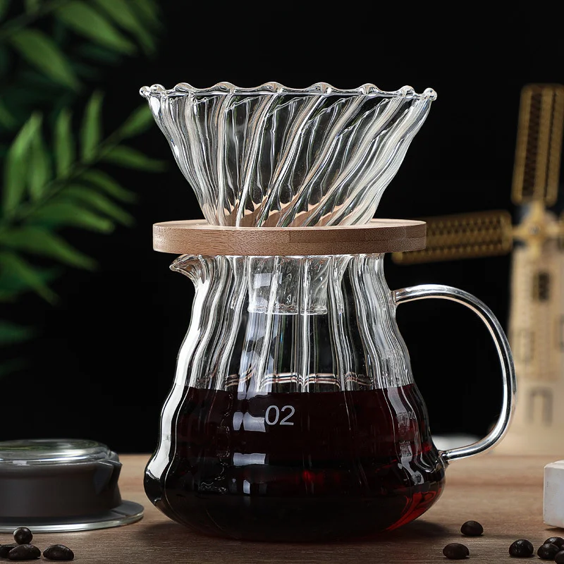 Pour Over Coffee Set Glass Coffee Pot Manual Drip Pots Hand-Brewed High Temperature Resistant 300/500/700ml High Quality KF28