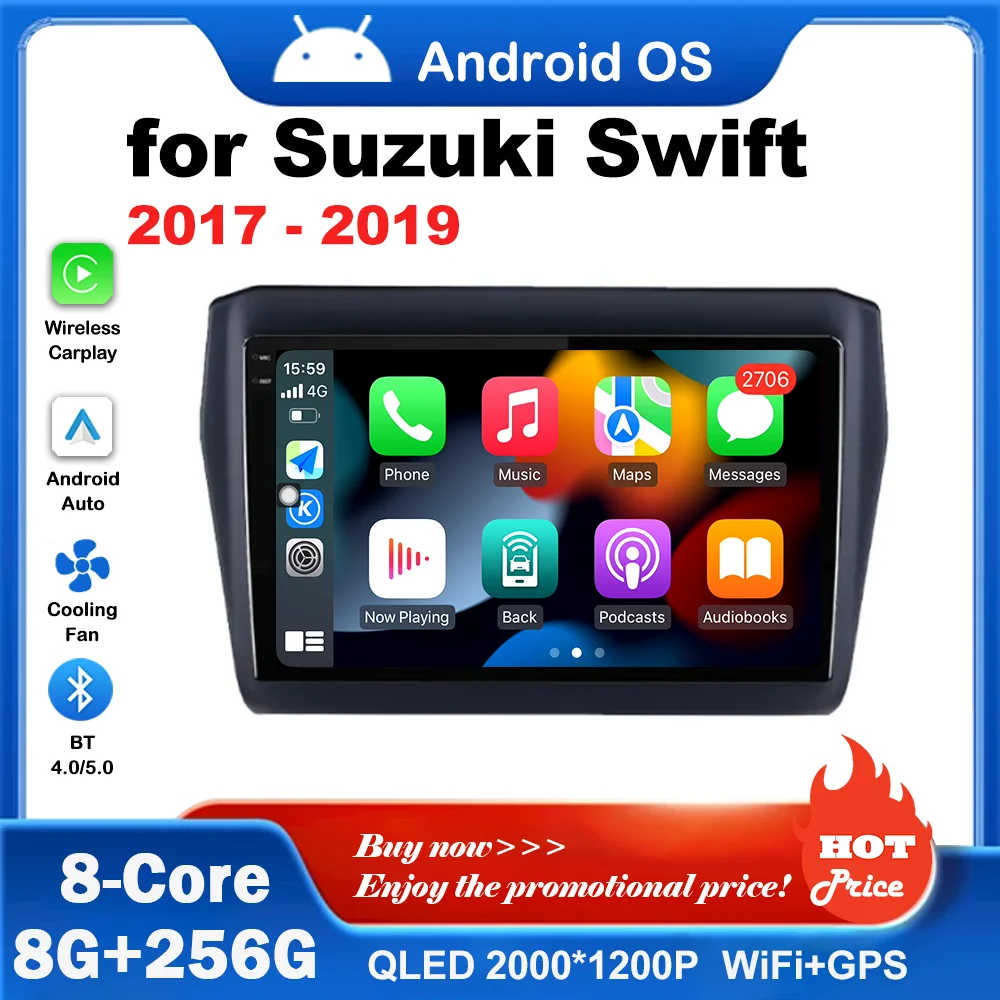 

Bluetooth QLED Screen Head Unit for Suzuki Swift 2017 - 2019 Android System Car Radio Multimedia Player WiFi+4G Wireless Carplay