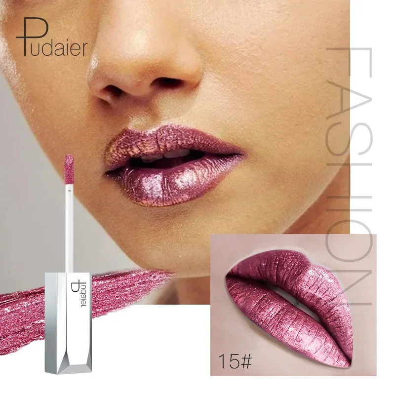 Lápiz labial líquido con purpurina de diamante de alta calidad, brillo de labios resistente al agua, duradero, antiadherente, Metal brillante, bálsamo labial, maquillaje para mujer