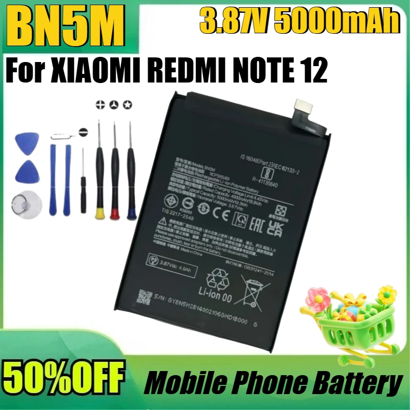 

New 5000mAh 3.87V BN5M Battery for XIAOMI REDMI NOTE 12 For Redmi Note 12 Replacement Batteries Batteria