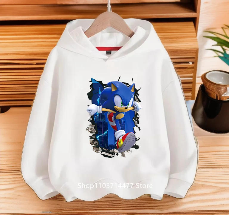 2022 New Spring Autumn Sonics Hoodies Kids Cartoon Boys Girls Long Sleeve Sweatshirt Children Casual Hood Tops 100cm-160cm Heigh