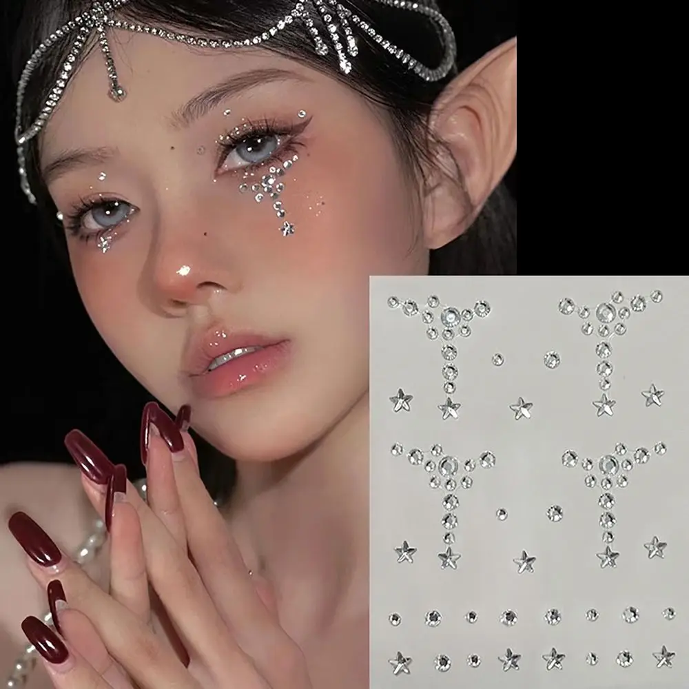 Picture 6: Face Decoration Face Jewelry Sticker Body Makeup Butterfly Flowers Stars Hearts Gemstone Sticker Adhesive Eye Shadow Sticker