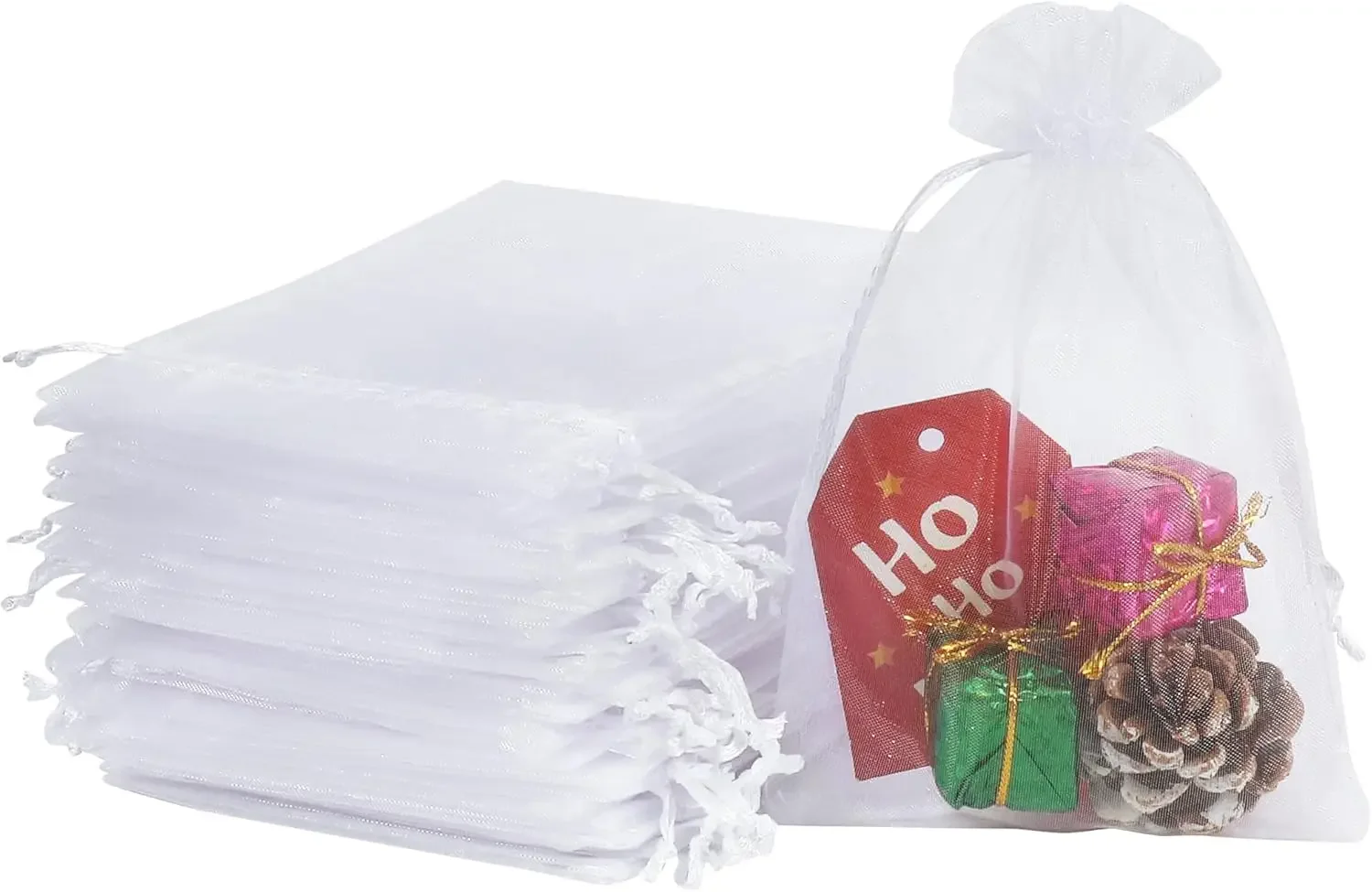10/50/100pcs White Organza Bags 4x6 inch Mesh Bags Drawstring Gift Bags Jewelry Pouches for Candy Wedding Favors Christmas