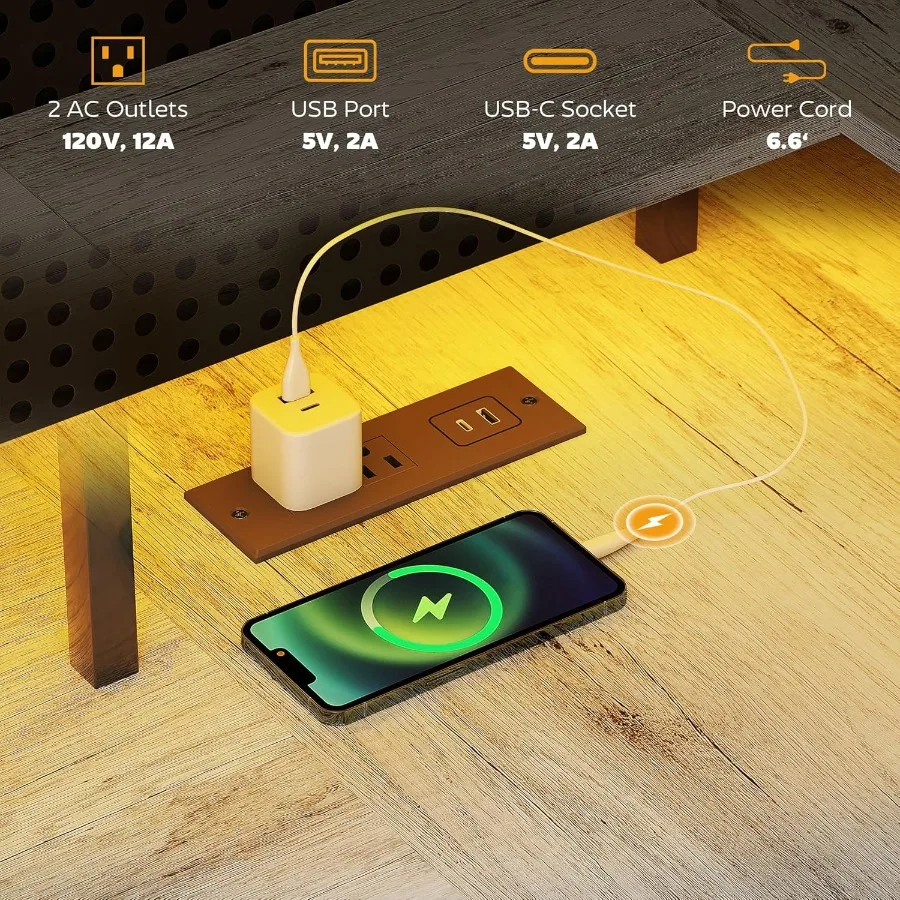 مكتب على شكل حرف L مع أضواء LED ومنافذ طاقة 59 مكتب ألعاب مع حامل شاشة وأرفف تخزين للمنزل والمكتب والمنتجعات الصحية الصغيرة