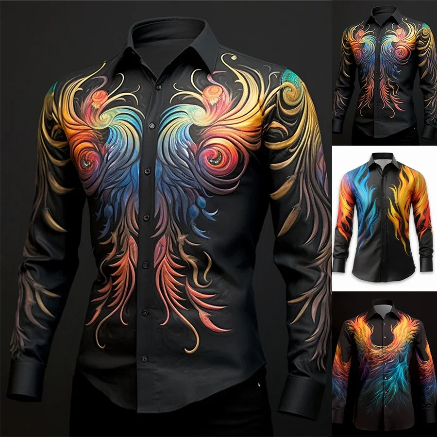 2024 Men's New Advanced 3D Printing Business Leisure Comfortable Commuting Long sleeved Shirt XS-6XL Men's Slim Fit Shirt