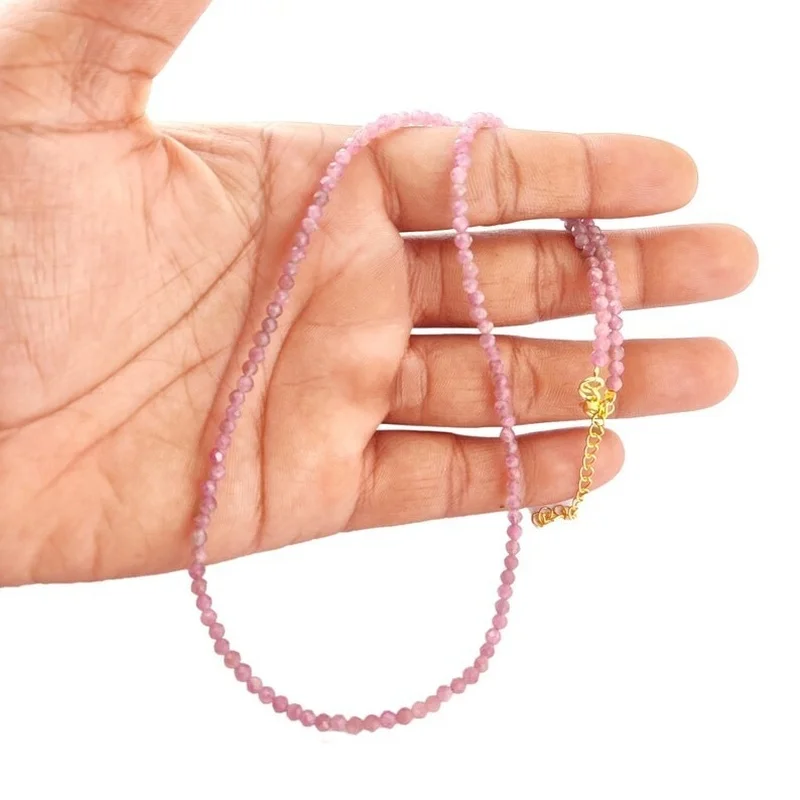 Pink Tourmaline Faceted Round Gemstone Beaded October Birthstone Necklaces 18''