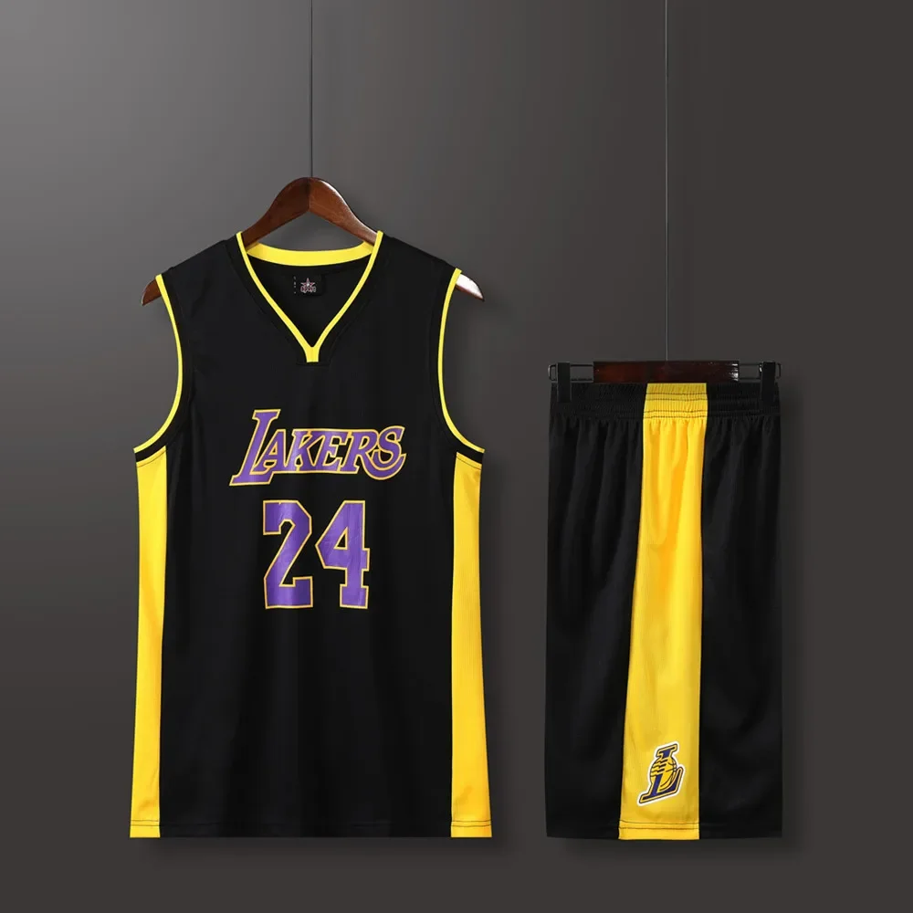 NEW2023 24 Adult Men\'s Lakers No. 24 V-neck Basketball Jersey Team Uniform Set Junior Competition Team Short-Sleeved Team Unifor