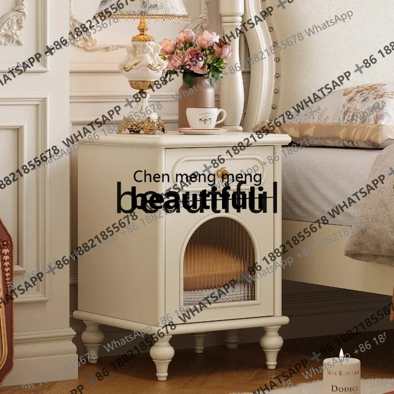 z JFrench bedside table, bedroom creamy white American home against the wall storage locker