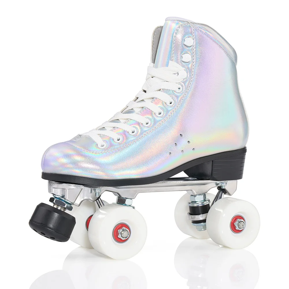 Silver Roller Skates Shoes Quad 4 Wheels Skating Professional Brush Street Roller Skating Rink Sliding Outdoor Sports Shoes Gift