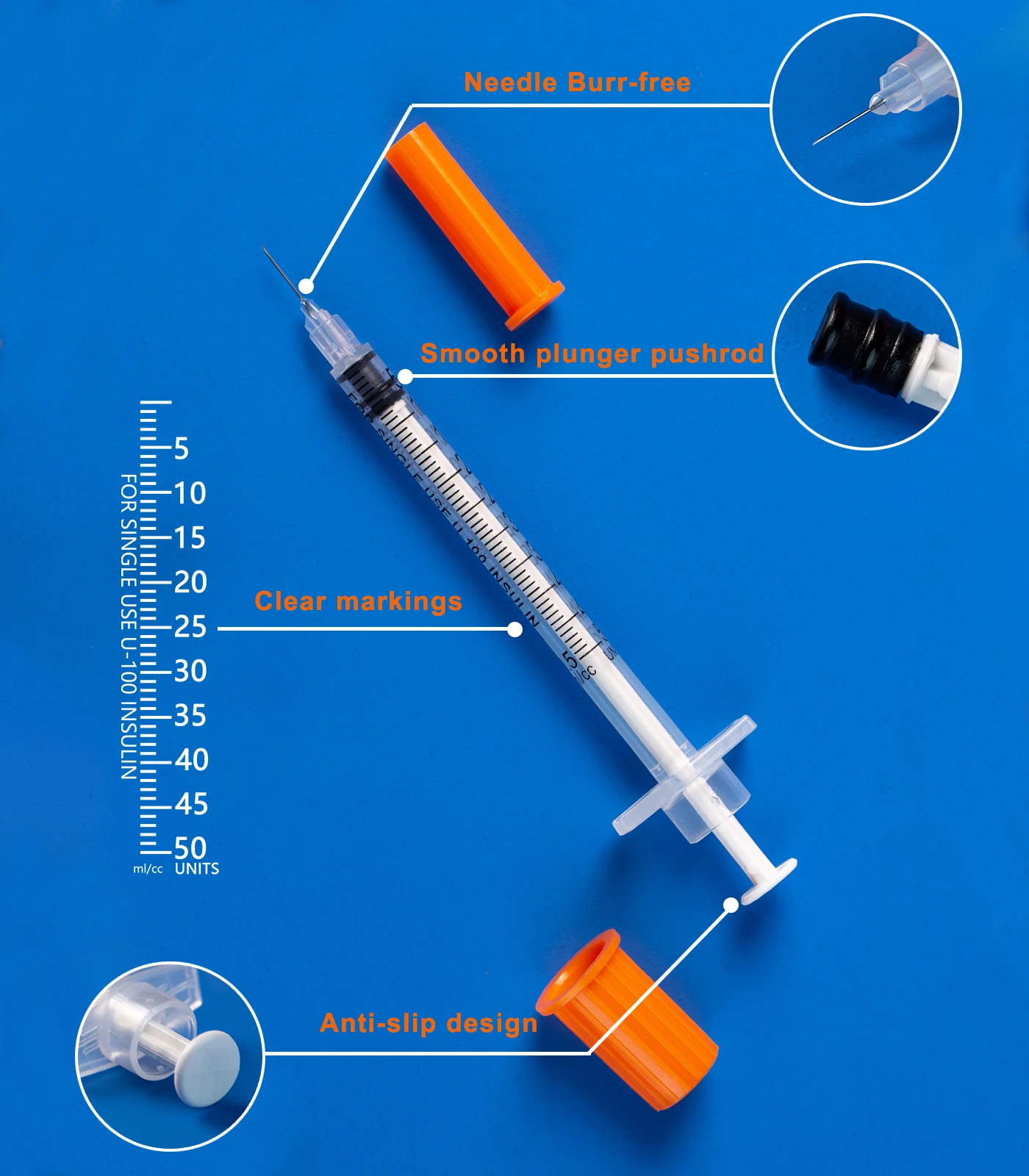 0.5ml/cc Insulin Syringe Disposable Syringe with Needle, Sterile Individually Packed for Pets, Lab Use