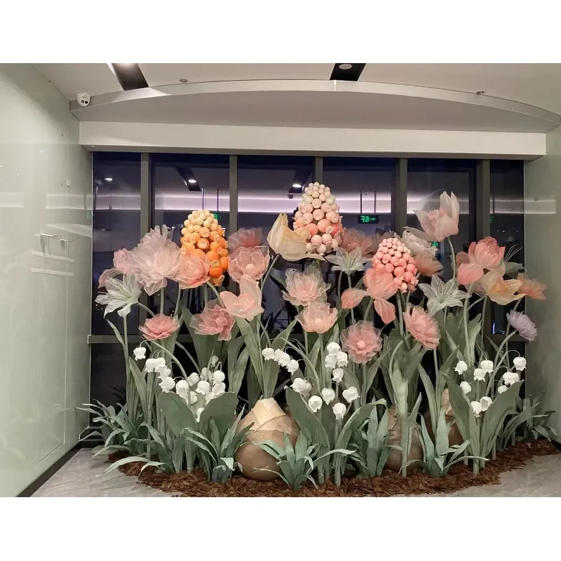 Decorative Flower Design Artificial Giant Organza Poppy Iris Hyacinth Flower for Window Decor Wedding Floral Set