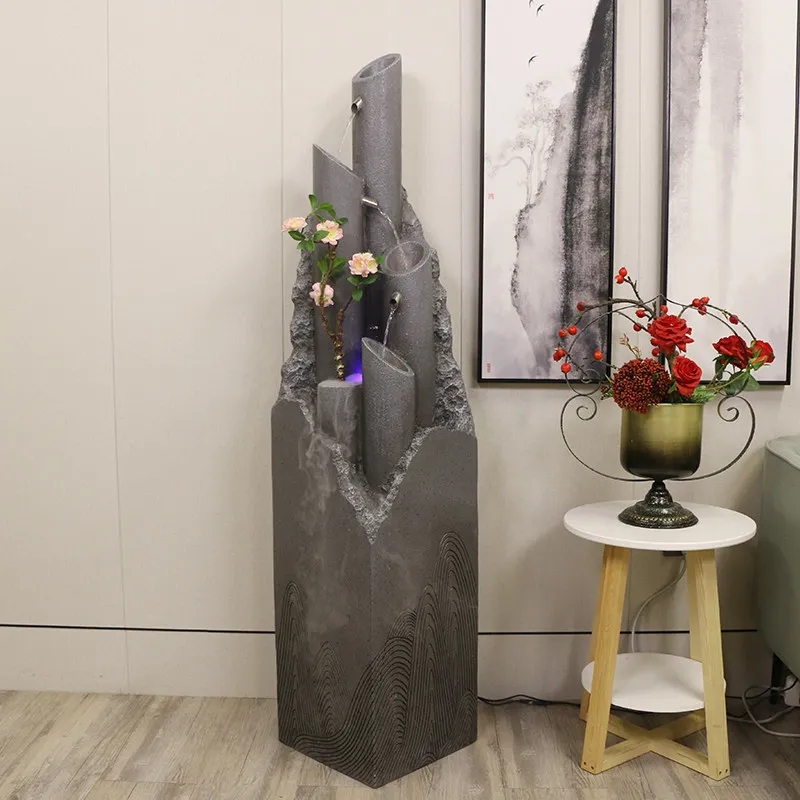 CX hotel clubhouse exhibition hall soft decoration, natural cement pillars, rockery, flowing water fountain floor ornament