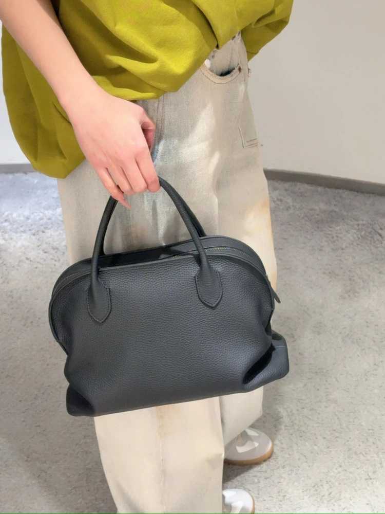 حقيبة بولينج إيطالية من الجلد من بورت.أوسوي، حقيبة يد نسائية كبيرة السعة على شكل صدفة، حقيبة للتنقل اليومي، حقيبة كتف ناعمة