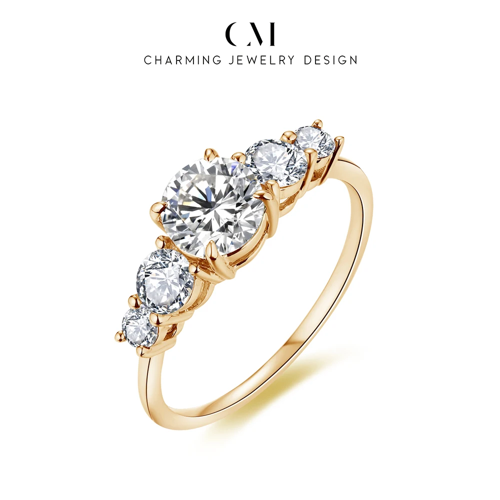 CHARMING Simple Classic Shining Moissanite Ring S925 Silver for Women Daily Jewelry Birthday Promise Gift Anniversary Engagement