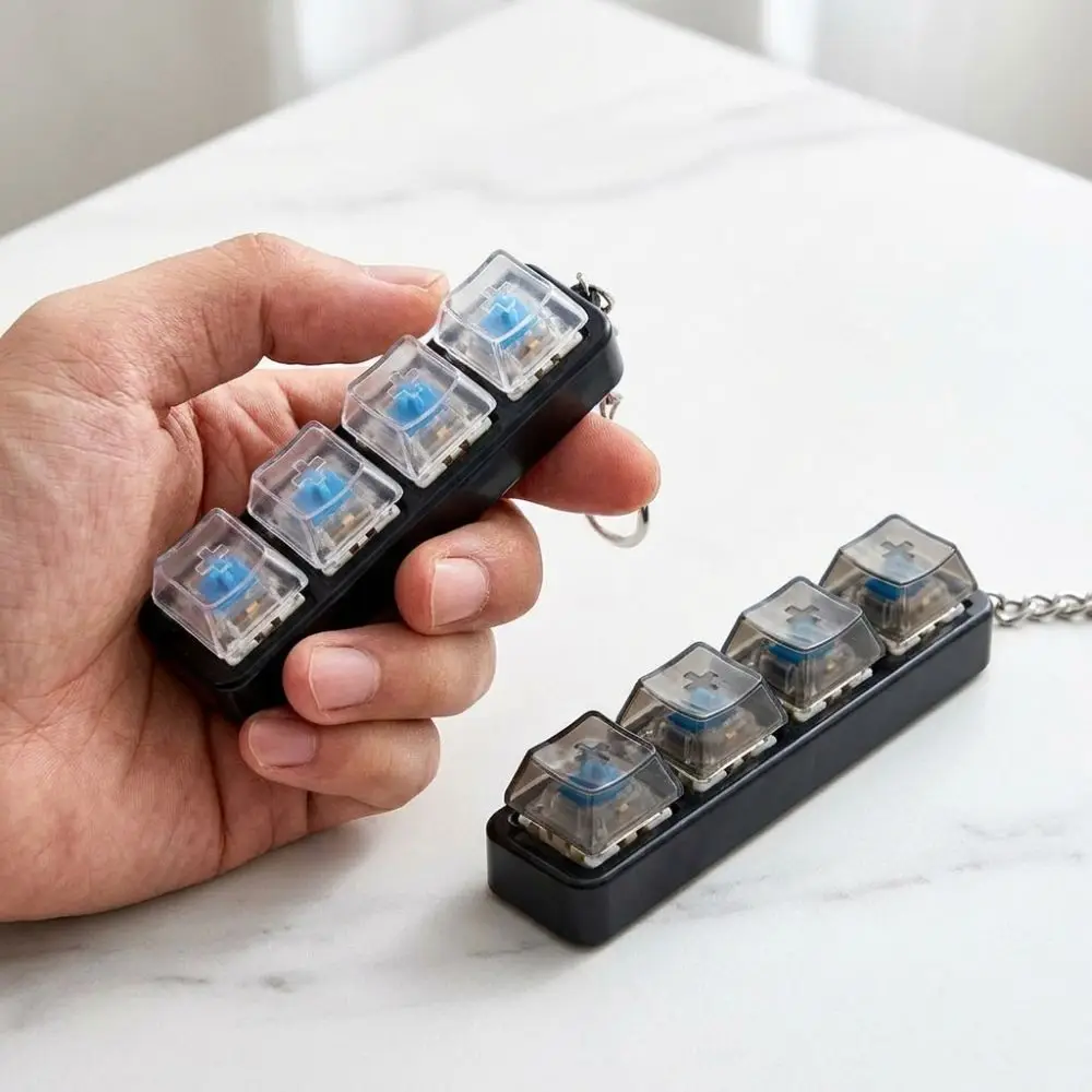 4-Tasten-LED-Tastatur-Schlüsselanhänger mit Klarer Klick-Druckgefühl und LED-Licht Mechanischer Schalter Tastatur Neuartig Transparent – Detail 3