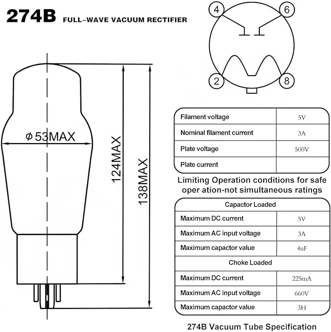 Heritage Series 274B Vacuum Tube, Direct Heating Design, Maximum