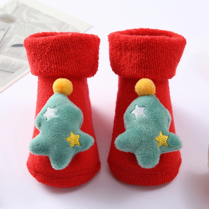 New Cute Cartoon Baby Socks Winter Soft Cotton Anti Slip Solid Newborn Toddler Sock For Boys Girls Kids Thicken Socken 0-1Y