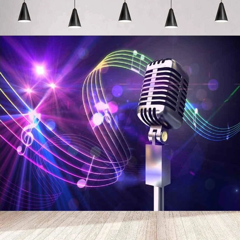 Disco Music Photography Backdrop Music Symbol Microphone Background Supplies Music Home Party Backdrop Wall Banner Decor Poster