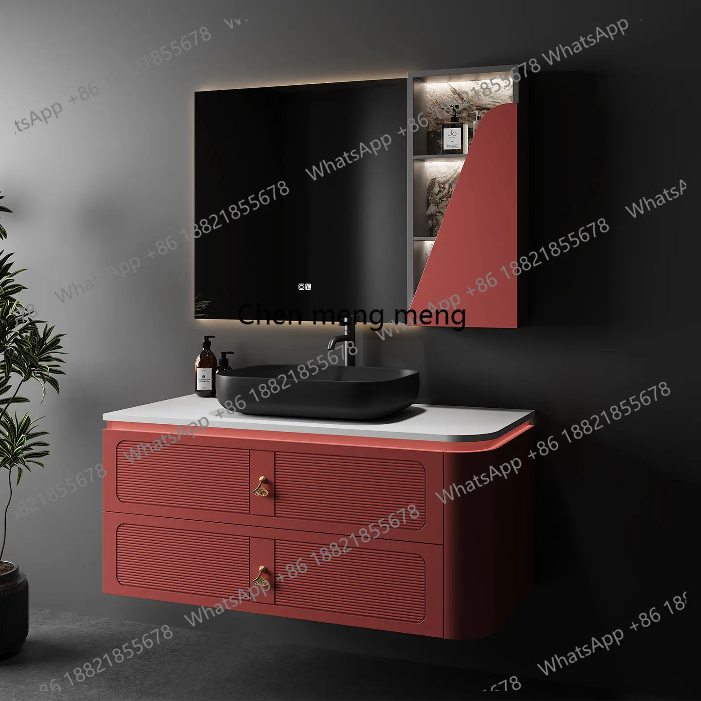 

2026 new ceramic countertop basin light luxury small apartment rubber wood paint bathroom cabinet