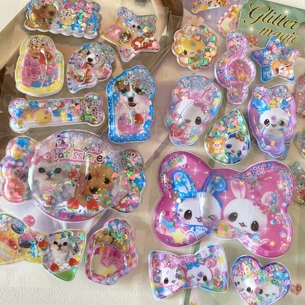1Sheet Y2K Gen Z Retro Bear Bunny Sequin 3D Shake Sticker Phone Case Decoration Stickers