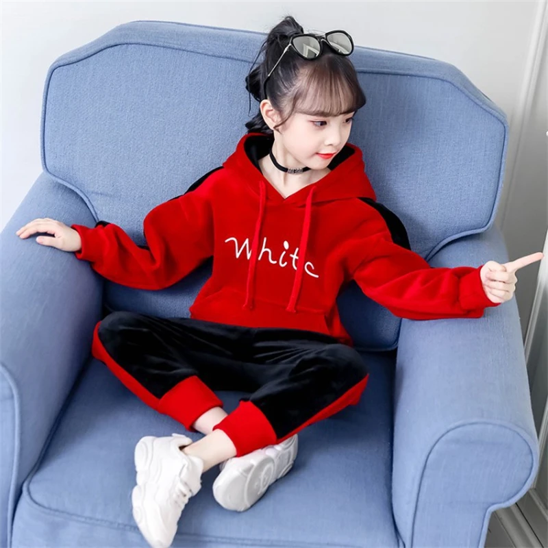 Girls Suit Vest+Sweatshirts +Pants Cotton 3Pcs/Sets 2023 Classic Velvet Warm Winter Autumn Thicken Teenager Outdoor Children Clo