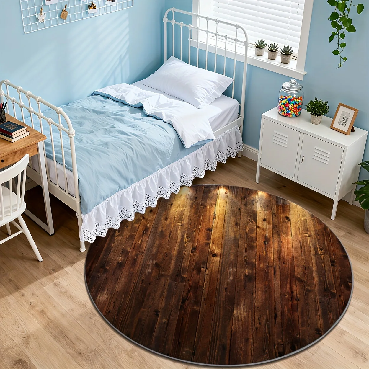 

Круглый ковер с узором под дерево, фланелевый, для спальни и гостиной, в винтажном стиле, нескользящий напольный коврик, уютный и теплый, для домашнего декора