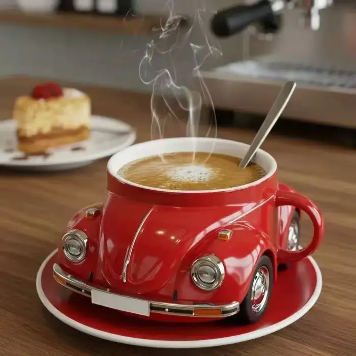 Creative Funny Beetle Shaped Coffee Mug Fashion Unique Handmade Beetle-Shaped Coffee Cup Novelty Car-Shaped Tea Cup for Car Fans