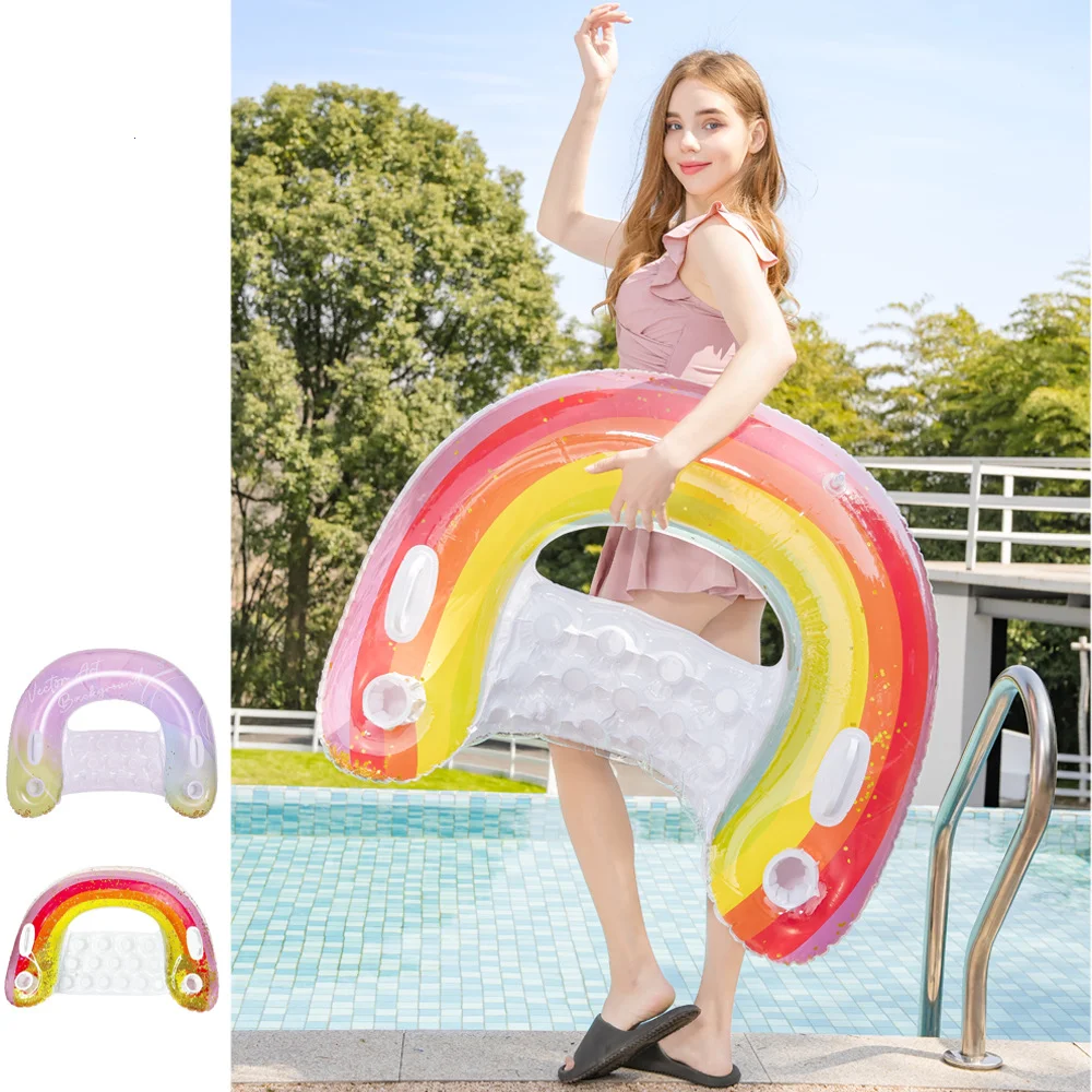 Sequined Inflatable Swimming Floating Row Air Mattress Water Float Sea Lounge Bed Recliner For Adults Kids Pool Party Toys