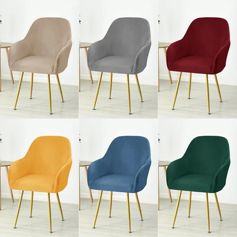 Velvet High Arm Chair Cover Elastic All-inclusive Dining Chairs Slipcover Solid Color Seat Protector Case Fundas Para Sillas