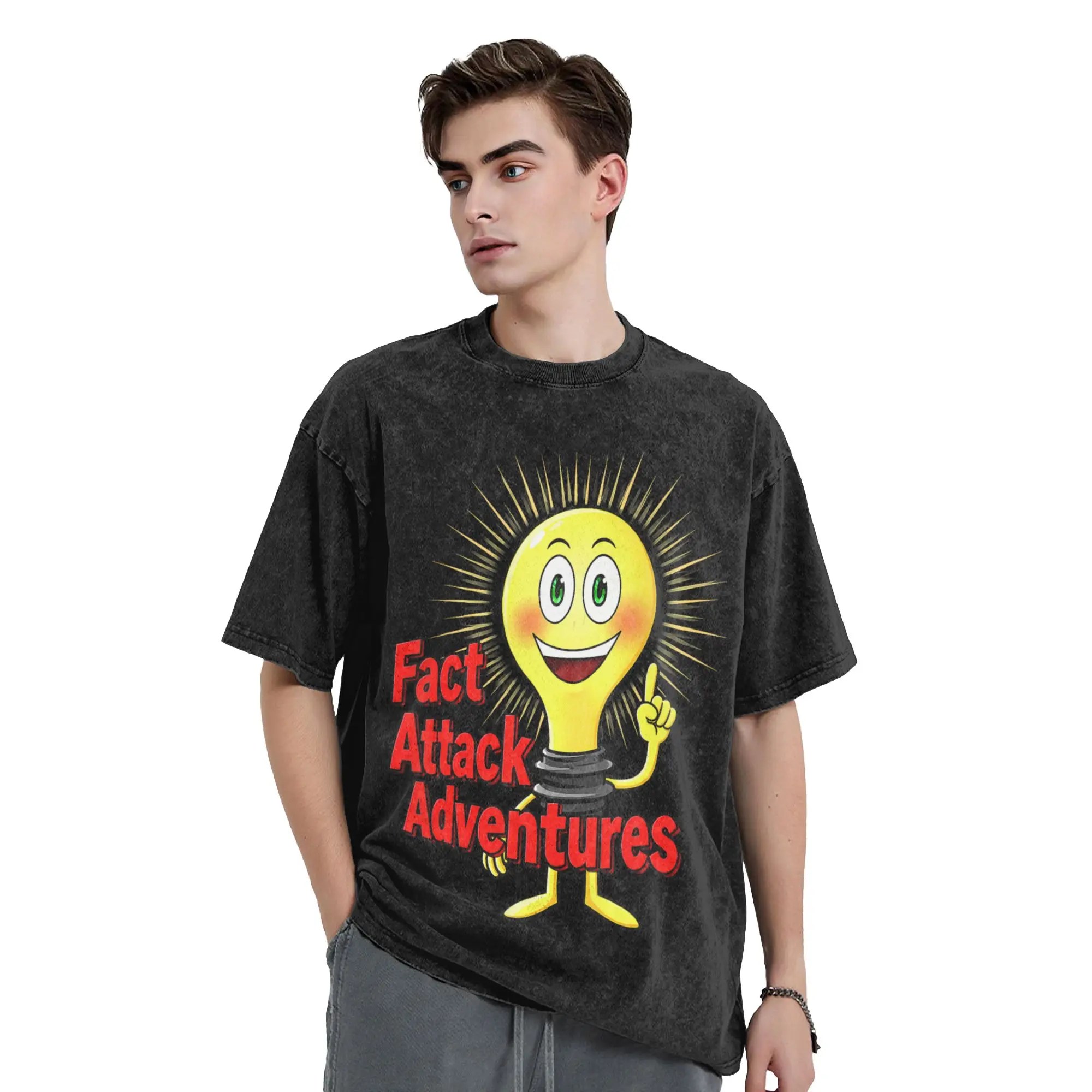 Fact Attack Adventures T Shirts Men 100% Cotton Crazy T-Shirt O Neck  Tee Shirt Short Sleeve Tops Plus Size