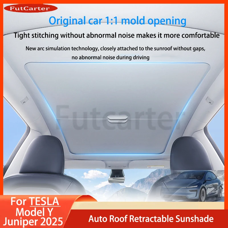 For Tesla Model Y Juniper 2025+Car Scroll Sunroof Sunshade Upgrade Roof UV Protection Retractable Sun Visor Interior Accessories