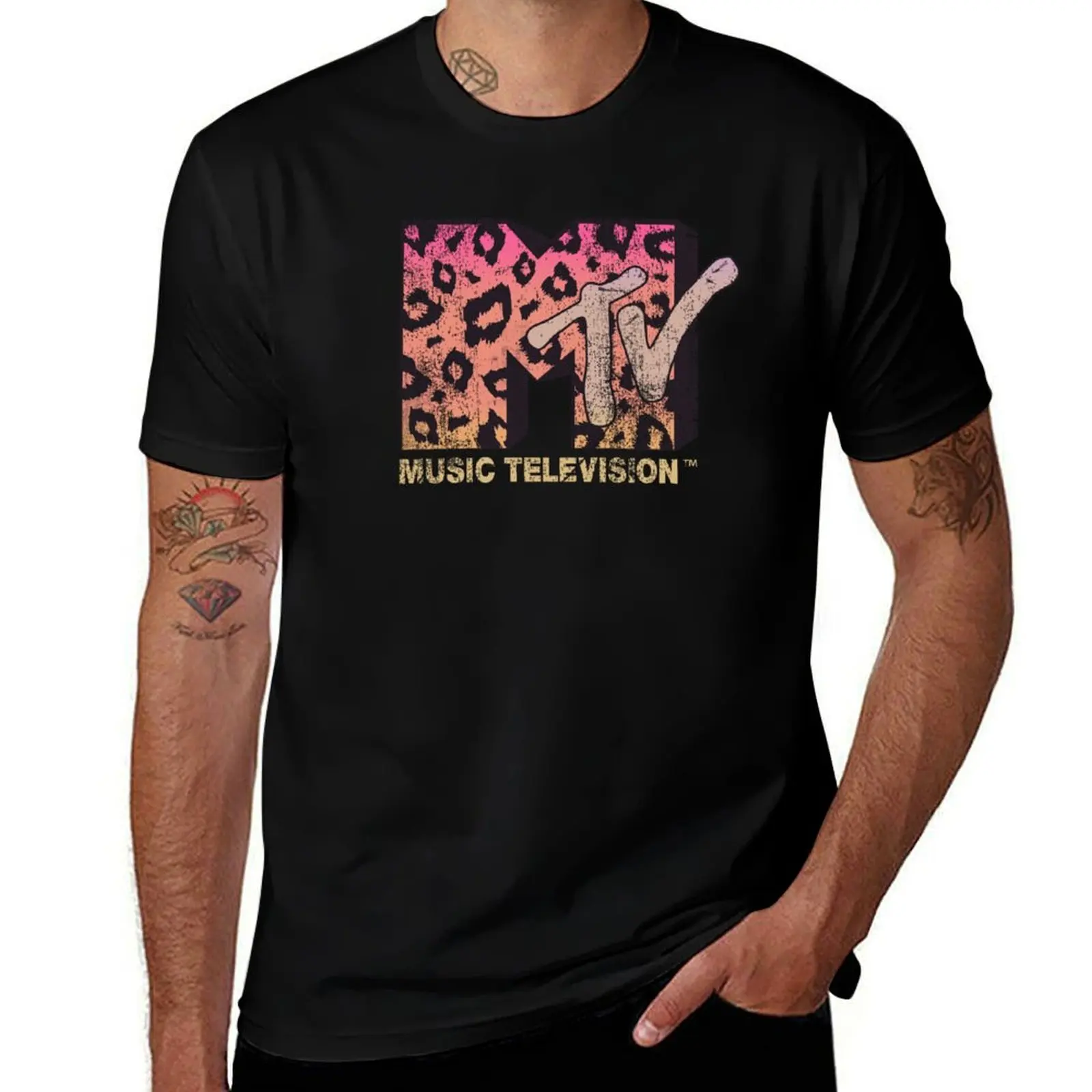 MTV Music Television Leopard Print Logo Fill T-Shirt Big and Tall Short Sleeve Tee T-Shirt