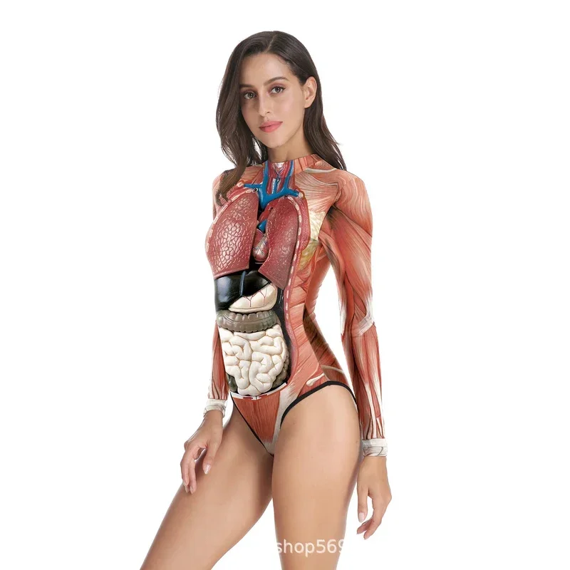 SN60 Woman Human Body Structure Tissue Jumpsuit Human Torso Anatomy Appliance Halloween Party Fancy Swimsuit Zentai Suit1&2