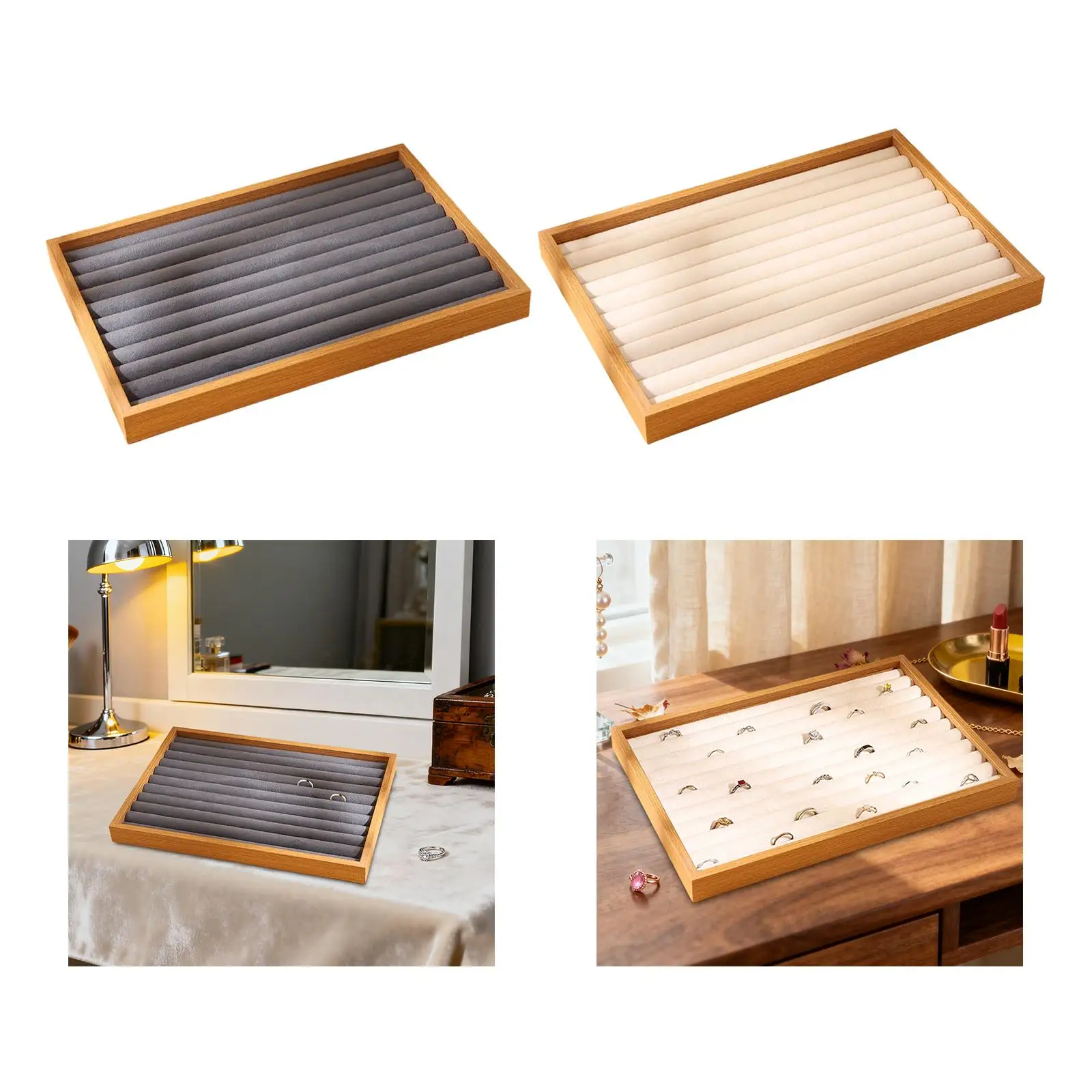 

Ring Display Tray Gifts,Stackable Versatile Rectangle Large Capacity Wood Ornament Holder