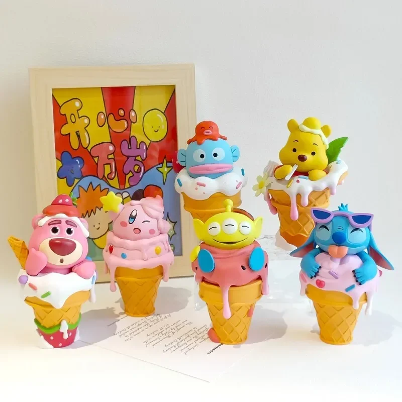 Disney Ice Cream Cone Figurine Lotso Winnie The Pooh Stitch Ice Cream Collection Ornaments For Children'S Toys As Birthday Gifts