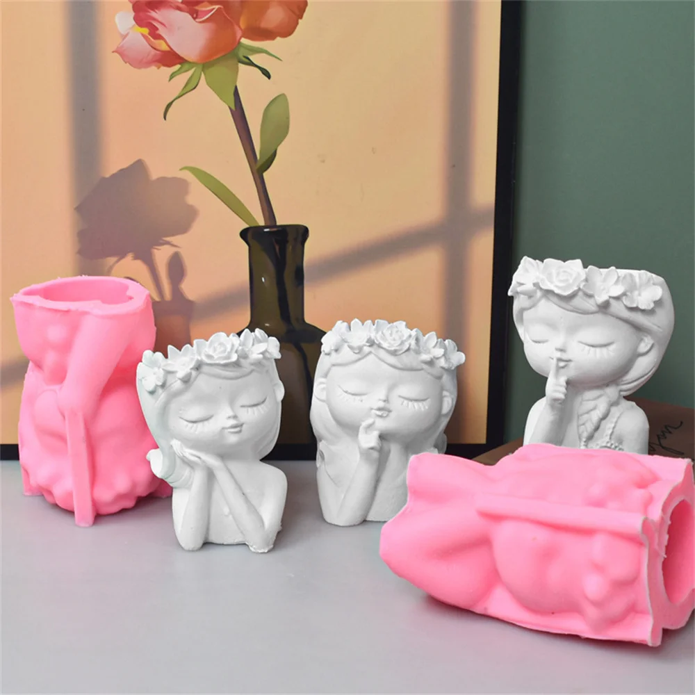 Girl Flower Pot Silicone Mold Epoxy Resin Plaster Concrete Candle Cup Making Tool Crystal Vase Diy Handmade Craft Home Decor