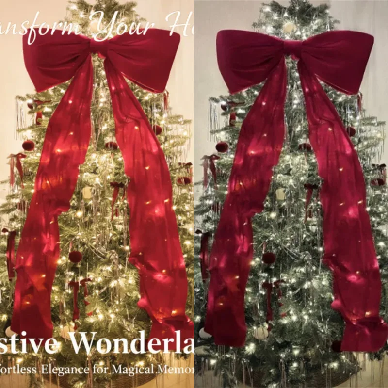

Dec25 Christmas Tree Christmas Bow Pendant Large New Flocking Bow Decoration For Door Frame Wall Home Holiday Decor Gifts New