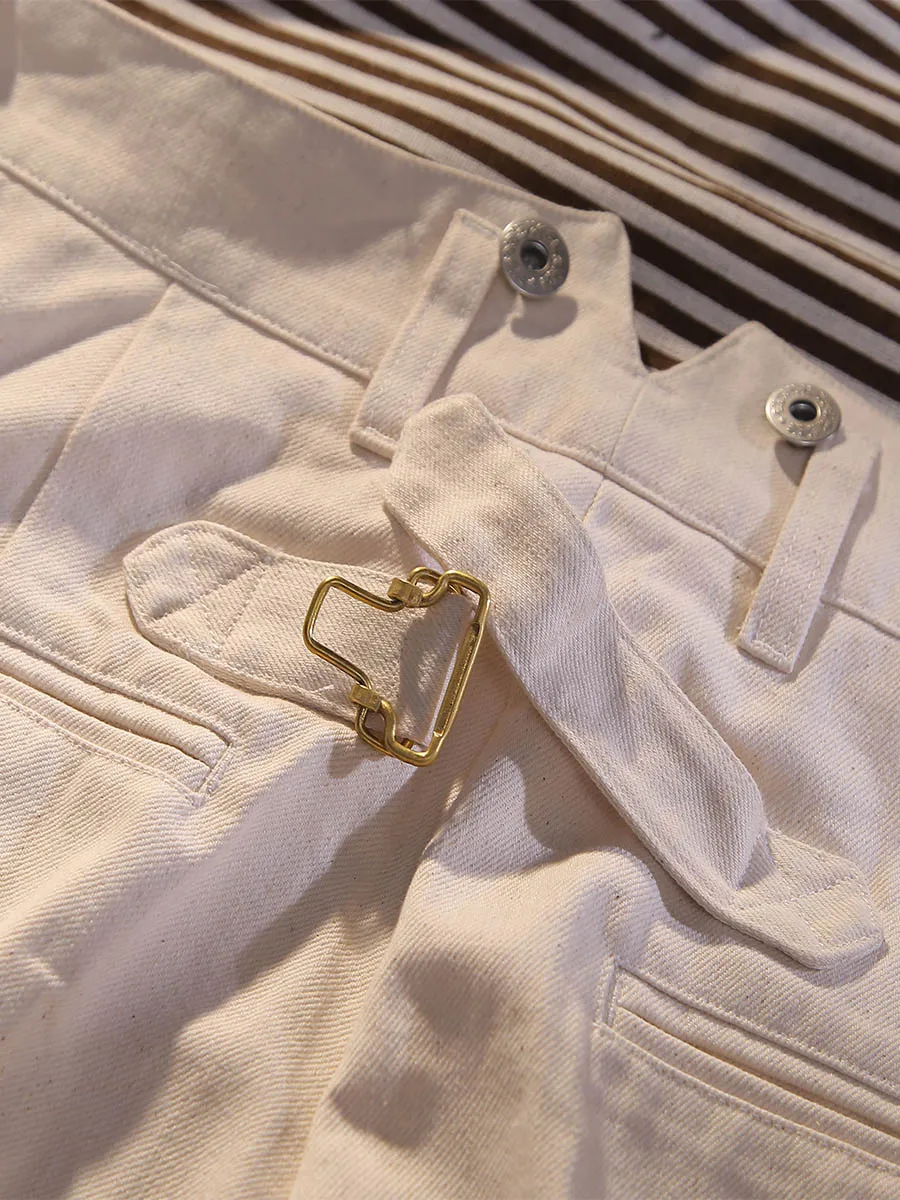 POT&CRAFTSMAN Beige Fishtail Waist Officer's Pants Vintage Deck Loose High Waist Straight Leg Casual Pants Cotton Wide Leg Pants