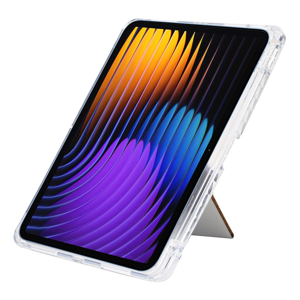 For Xiaomi Pad 7 / Pad 7 Pro Case Y-Fold Stand Pyramid-Patterned Leather + Clear Acrylic Tablet Cover with Pencil Holder - Gold