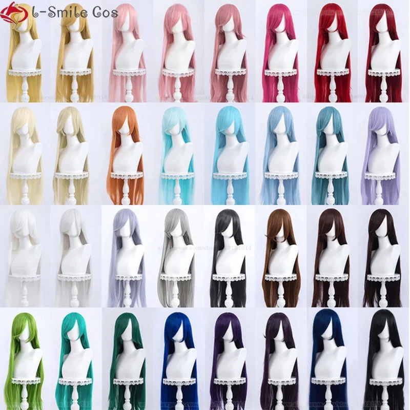 Colourful 100cm Long Straight Woman Wig Black Blue Purple Synthetic Heat Hair Compatible Unversal Omopinenet Solid Color Wigs